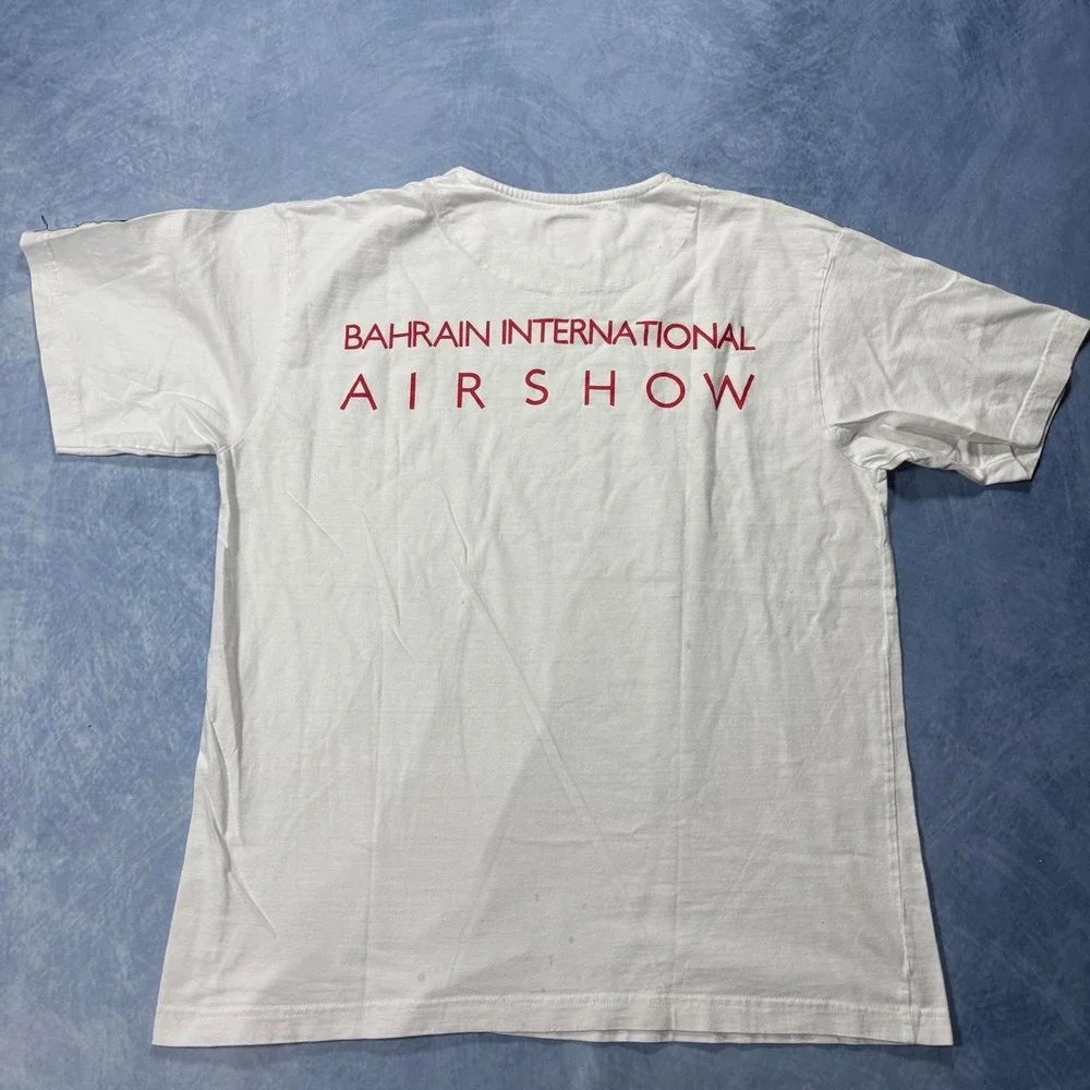 Bahrain International Airshow white t-shirt with red writing